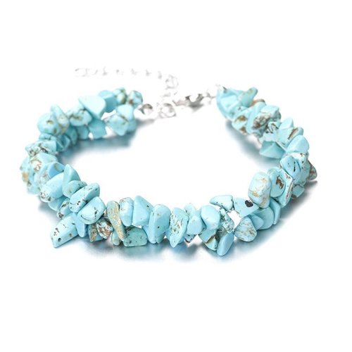 Bracelet en pierre naturelle turquoise, perles baroques, longueur : 19 cm, neuf
