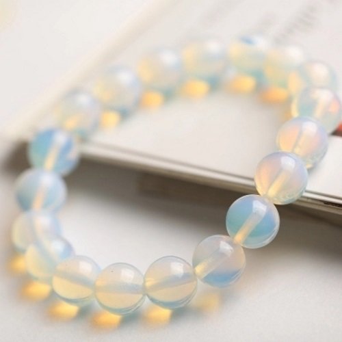Bracelet en pierre naturelle opale, perles de 10 mm de diamètre, longueur : 19 cm, neuf