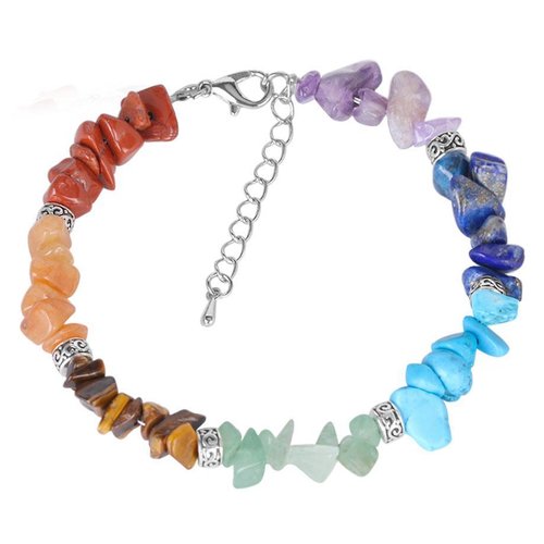 Bracelet en pierres naturelles, 7 pierres, 7 chakras, perles baroques, longueur : 19 cm, neuf