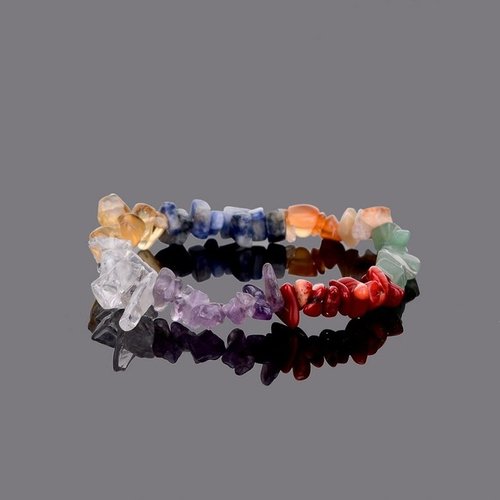Bracelet en pierres naturelles, 7 pierres, 7 chakras, perles baroques, longueur : 19 cm, neuf
