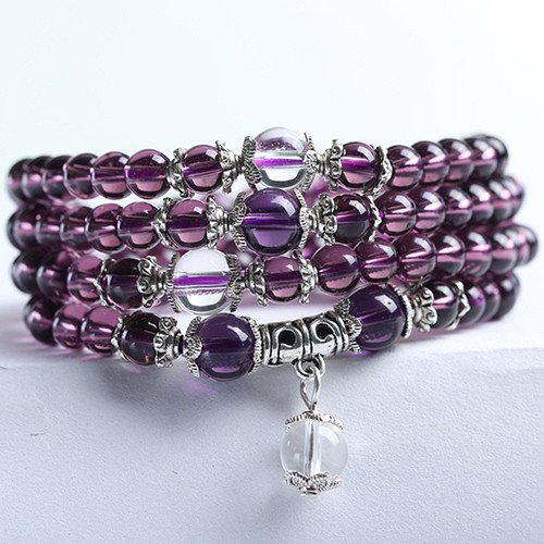 Bracelet en pierre naturelle quartz pourpre, perles de 6 mm, longueur : 72 cm, neuf