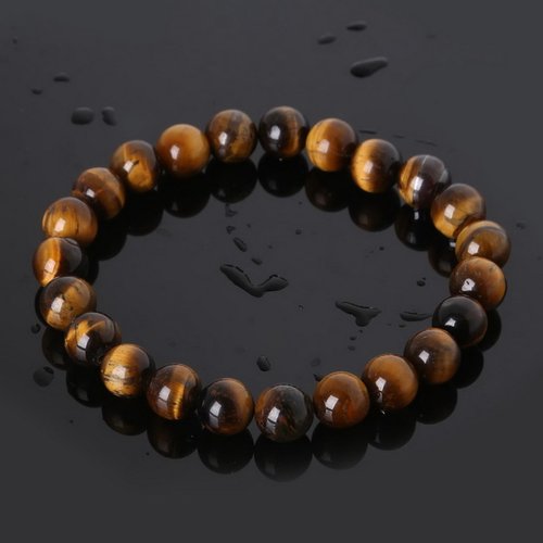 Bracelet en pierre naturelle oeil de tigre, perles de 8 mm de diamètre, longueur : 21 cm, neuf