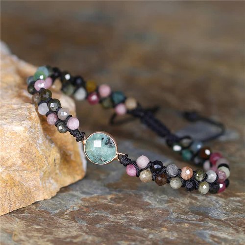 Bracelet en pierres fines naturelles facettées multi-couleurs, perles 4 mm, ajustable, neuf