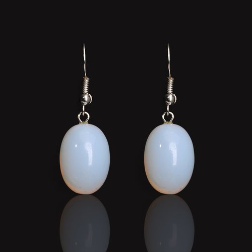 Boucles d'oreilles goutte en pierre naturelle opale, fermoir dormeuse argent 925 rhodié