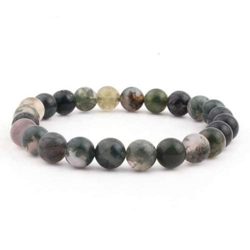 Bracelet en pierre naturelle agate mousse aquatique, perles de 8 mm de diamètre, longueur : 21 cm, neuf