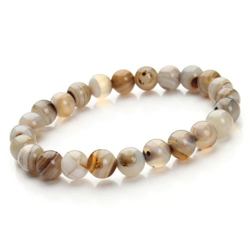 Bracelet en pierre naturelle agate marron clair, perles de 8 mm de diamètre, longueur : 21 cm, neuf