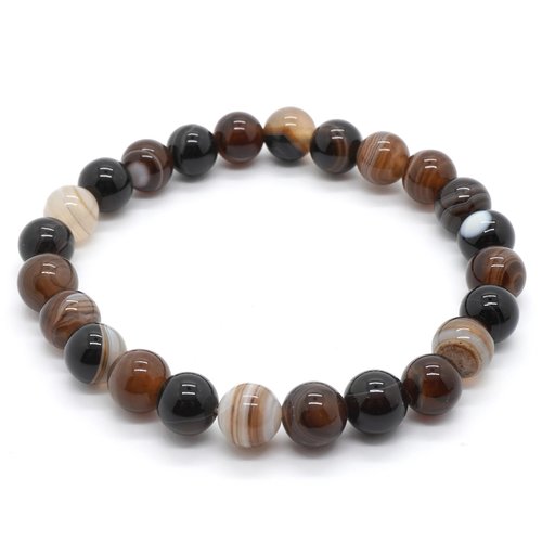 Bracelet en pierre naturelle agate marron foncé, perles de 8 mm de diamètre, longueur : 21 cm, neuf