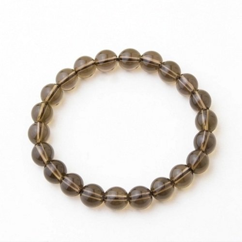 Bracelet en pierre naturelle quartz 'smoke', perles de 8 mm de diamètre, longueur : 21 cm, neuf