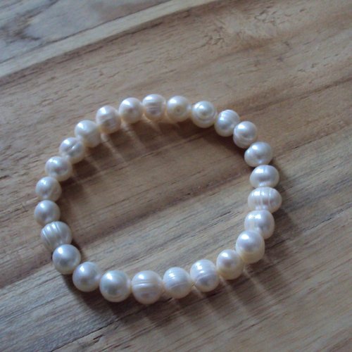 Bracelet perles naturelles, perles baroques, longueur : 19 cm