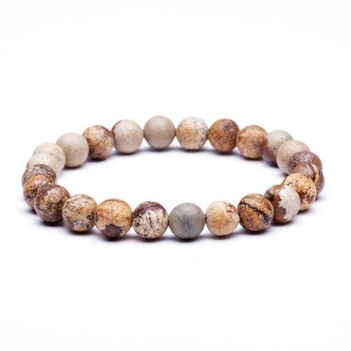 Bracelet en pierre naturelle jaspe paysage, perles de 8 mm de diamètre, longueur : 19 cm, neuf