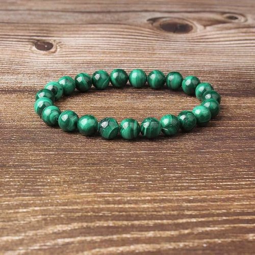Bracelet en pierre naturelle malachite, perles de 8 mm de diamètre, longueur : 19 cm, neuf