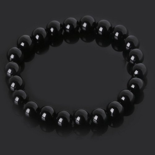 Bracelet en pierre naturelle onyx noir brillant, perles de 8 mm de diamètre, longueur : 19 cm, neuf