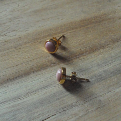 Boucles d'oreilles avec cabochon en pierre naturelle rhodochrosite fermoir laiton or