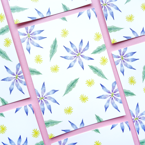 Print fleurs bleues et soleil