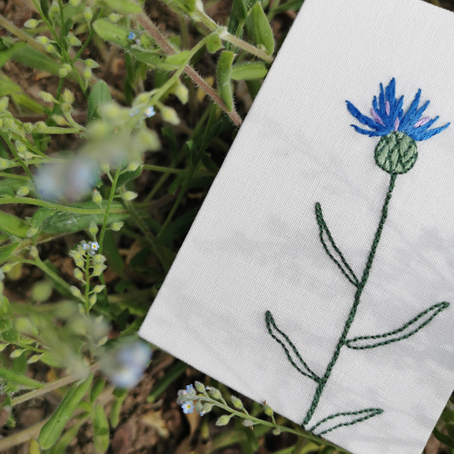 Mini carte brodée bleuet