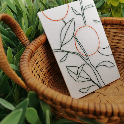 Mini carte brodée oranger