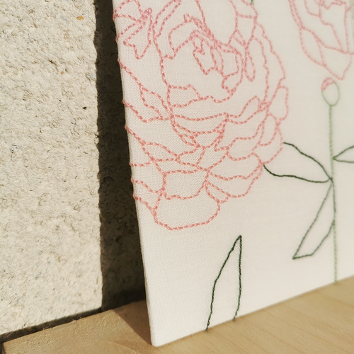Carte brodée pivoine