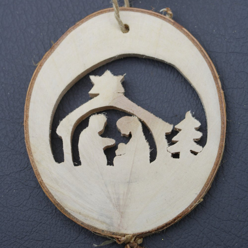 Décoration de noël en bois naturel crèche