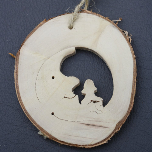 Décoration de noël en bois naturel l enfant sur la lune