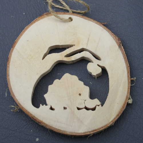 Décoration de noël en bois naturel hérisson et pomme