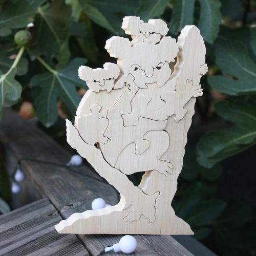 Puzzle koala  en bois brut 12 pièces réalisation artisanale