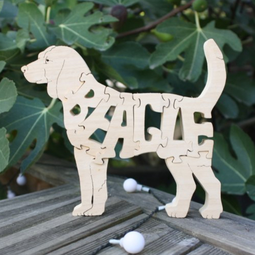 Puzzle chien en bois  brut , beagle 9 pièces réalisation artisanale