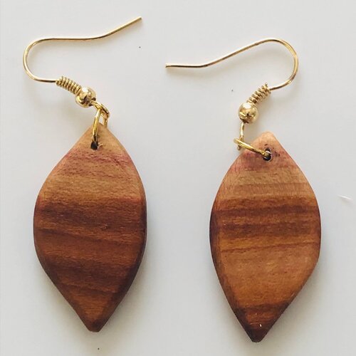 Boucles d' oreille pendantes en bois naturel, création artisanale