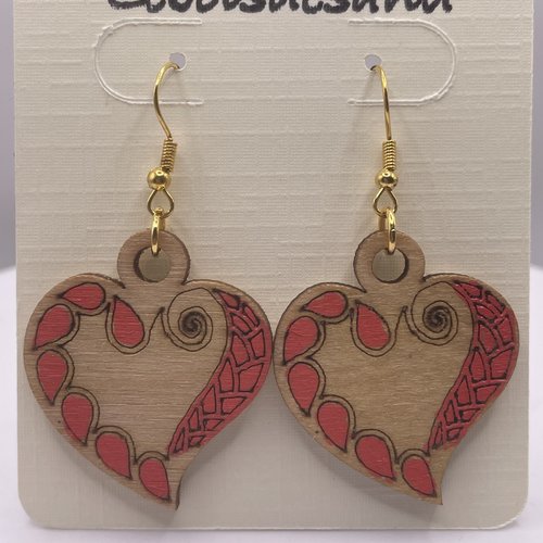 Boucles d’oreilles pendantes en bois cœur