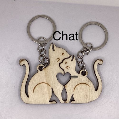 Porte clés en bois chat