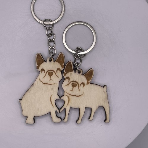Porte clés en bois bouledogue français