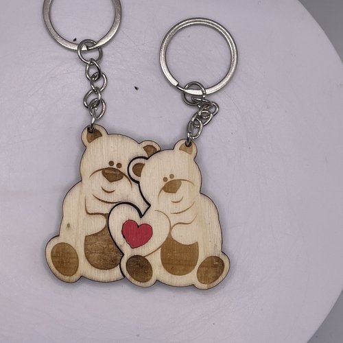 Porte clés en bois nounours