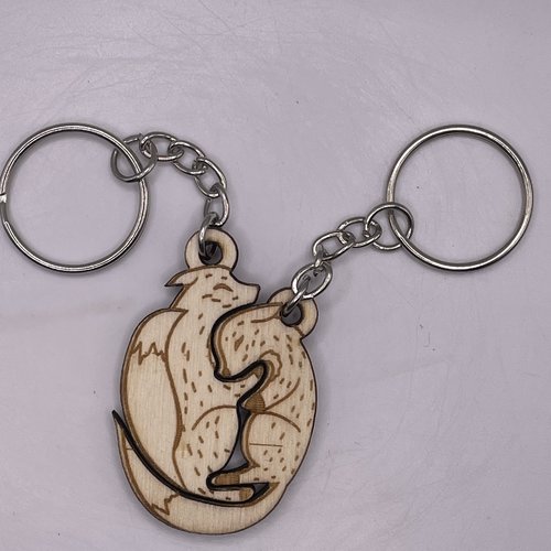 Porte clés en bois renard