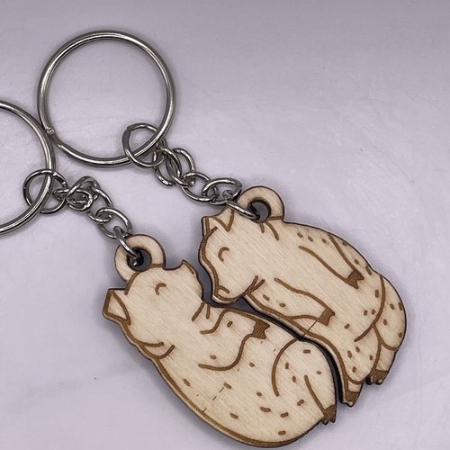 Porte clés en bois cochon