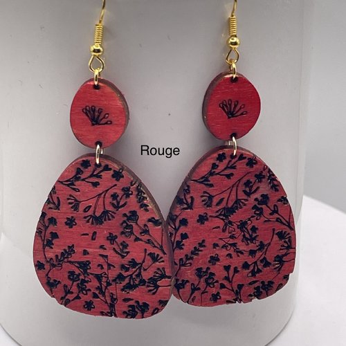 Boucles d’oreilles pendantes en bois rouge boho