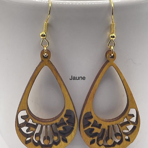 Boucles d’oreilles pendantes en bois bohème