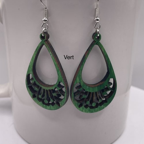 Boucles d’oreilles pendantes en bois bohème