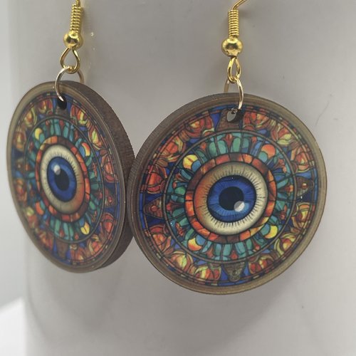 Boucles d’oreilles en bois rondes  mystiques