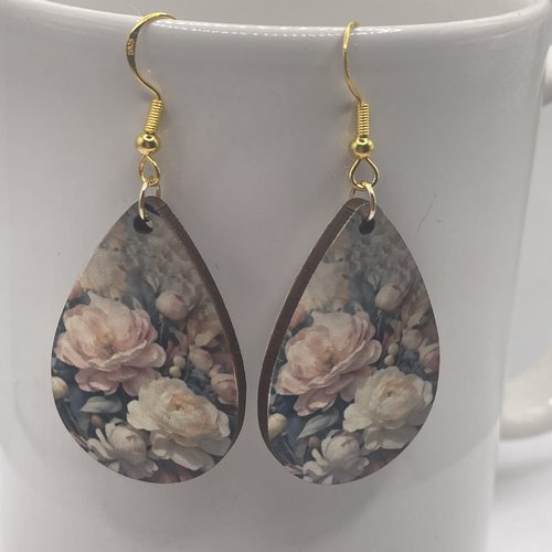 Boucles d’oreilles en bois fleurs