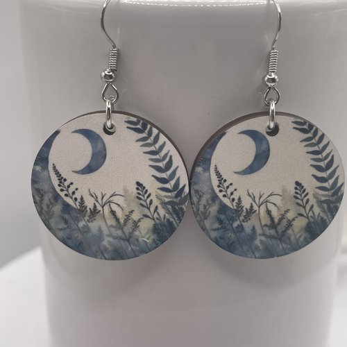 Boucles d’oreilles en bois rondes lune