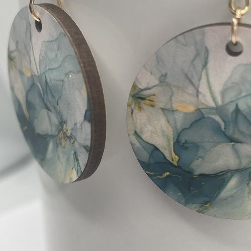 Boucles d’oreilles en bois rondes fleurs