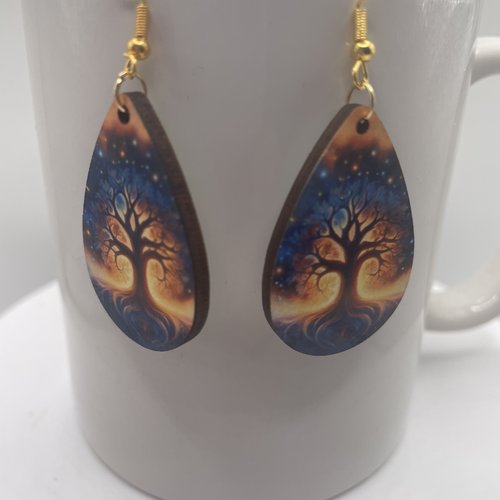 Boucles d’oreilles en bois arbre de vie