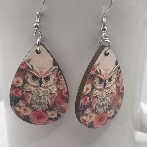 Boucles d’oreilles en bois hibou