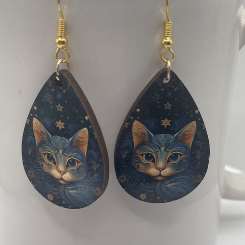 Boucles d’oreilles en bois chat