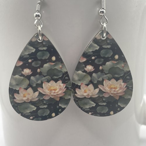 Boucles d’oreilles en bois nénuphars