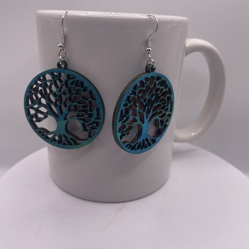 Boucles d’oreilles pendantes en bois arbre de vie