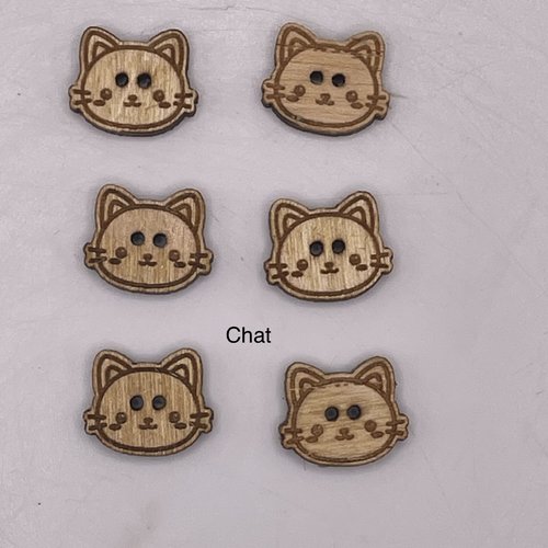 Bouton fantaisie en bois chat