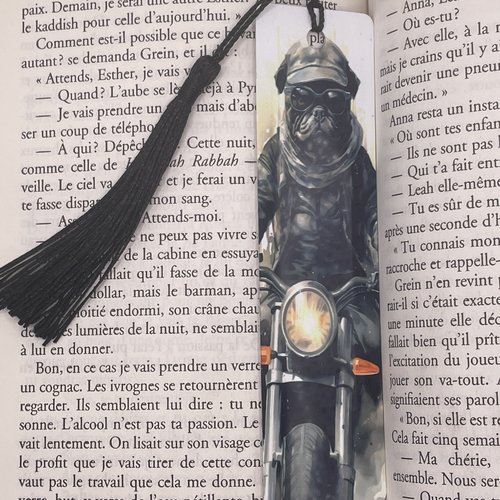 Marque pages en aluminium chien moto