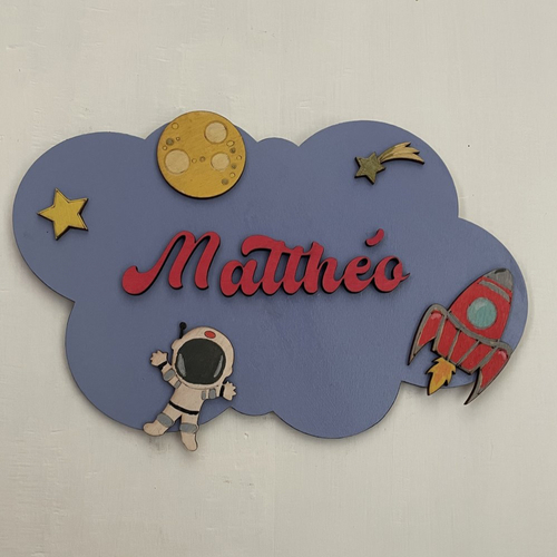 Plaqué de porte prénom astronaute
