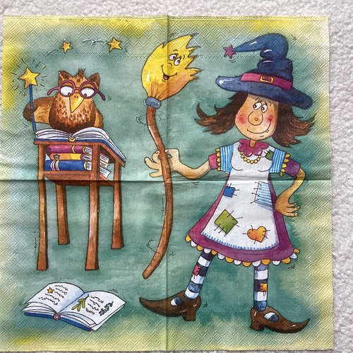 Serviette en papier sorcière et hibou