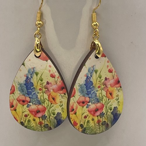Boucles d’oreilles en bois "fleurs des champs"